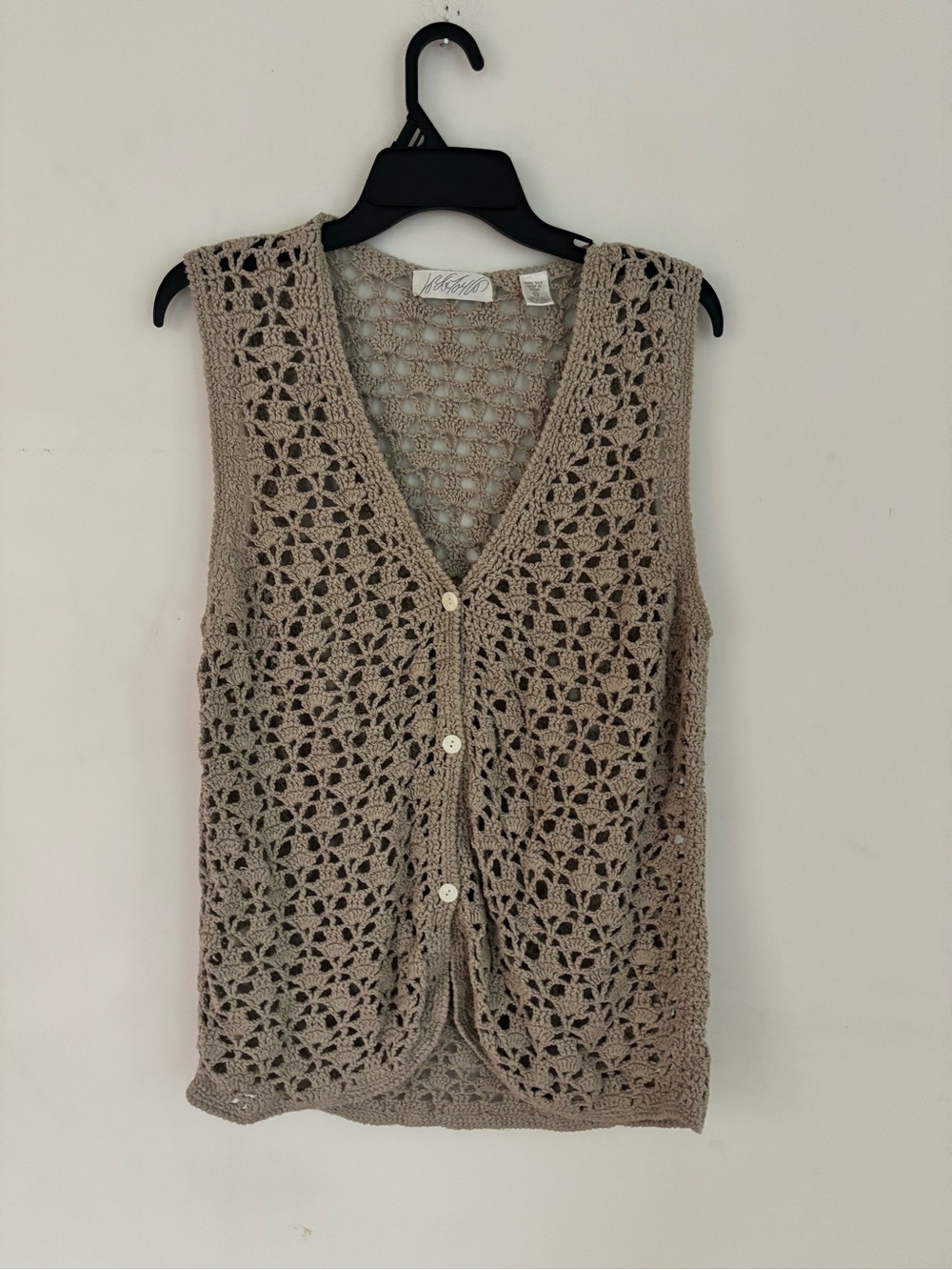 Lord & Taylor 100% Silk Crochet Button Front Vest Size Medium